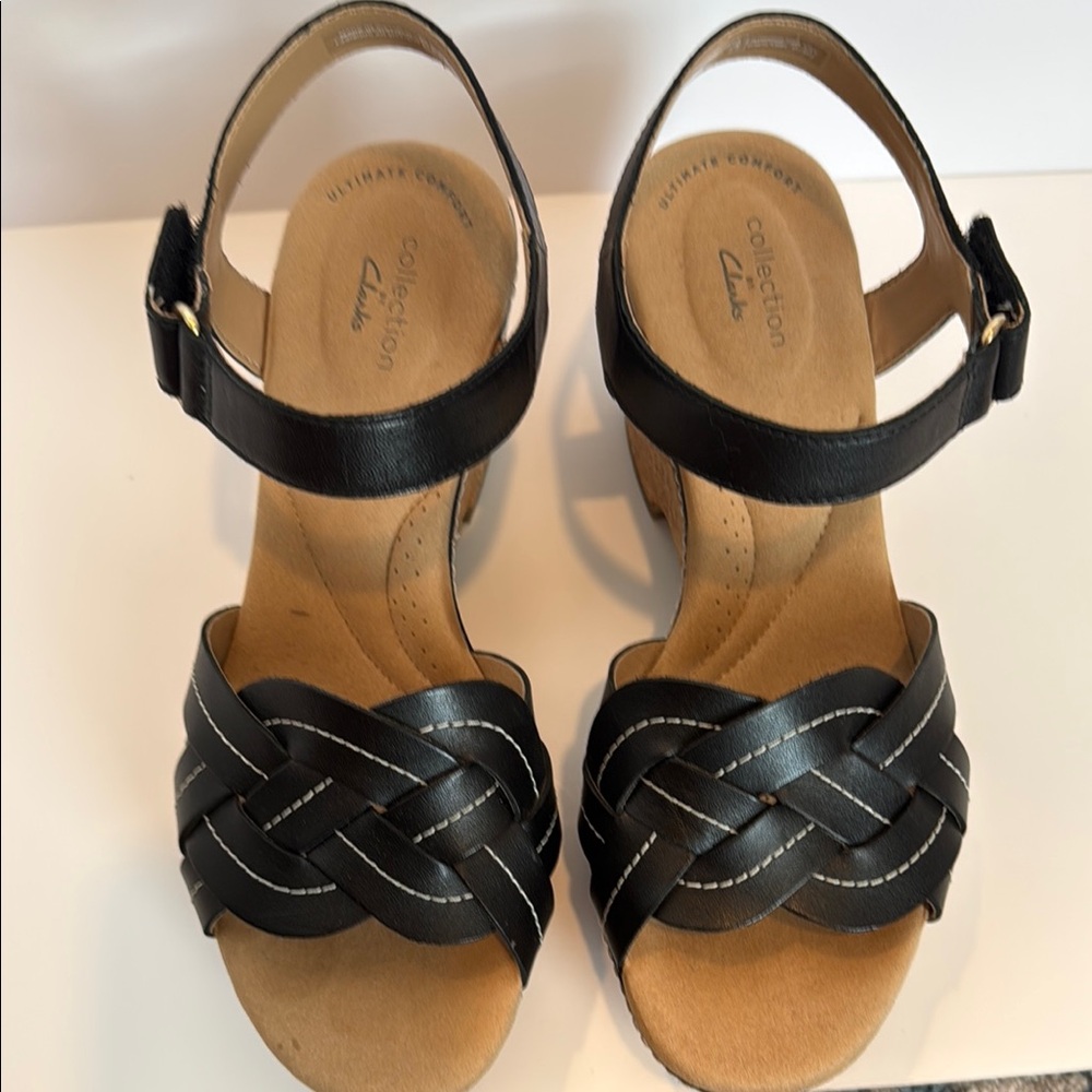 Clarks Black Woven Strap Sandals